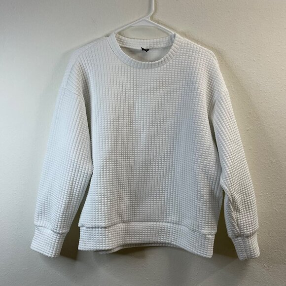 Dazy White Textured Waffle-Knit Crewneck Pullover Sweater M - Picture 3 of 11